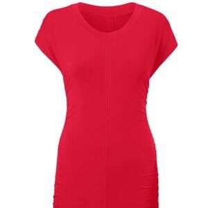 Cabi Whistle Tunic Womens Size Medium Love Red Ruched Cap Sleeves 5616